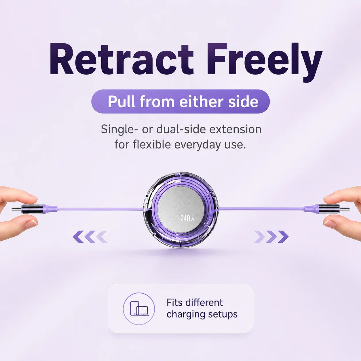Retractable USB C Cable 240W Max Type C to Type C Fast Charging Cord, E-Marker Charger for Phone Tablet Laptop, 480Mbps Data