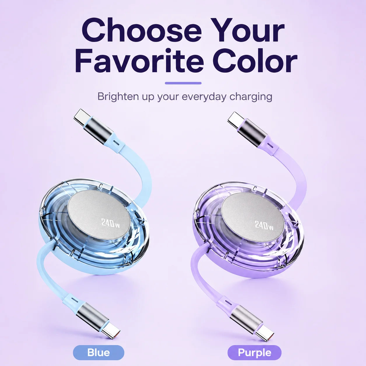 Retractable USB C Cable 240W Max Type C to Type C Fast Charging Cord, E-Marker Charger for Phone Tablet Laptop, 480Mbps Data