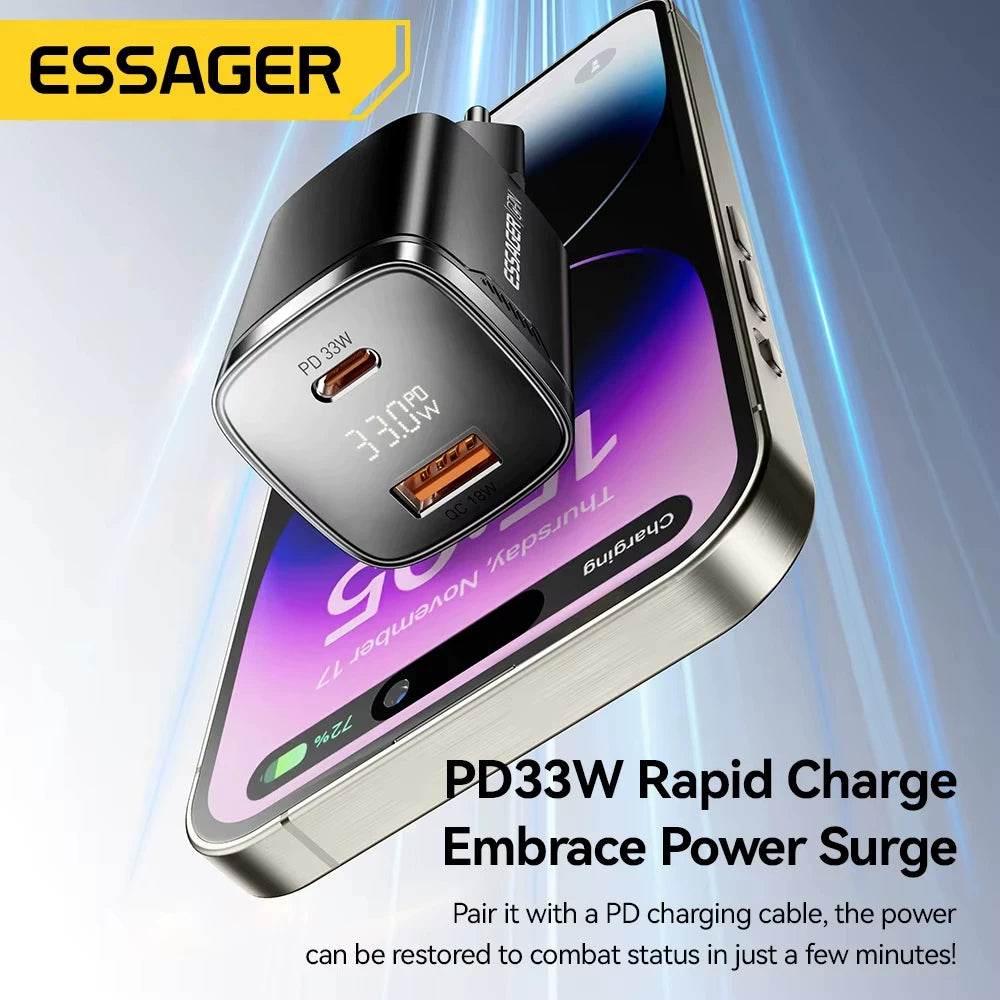 Essager USB Charger Travel Wall Adapter Safe Charging for Iphone15 14 EU Plug British Standard Hong Kong Version Charger