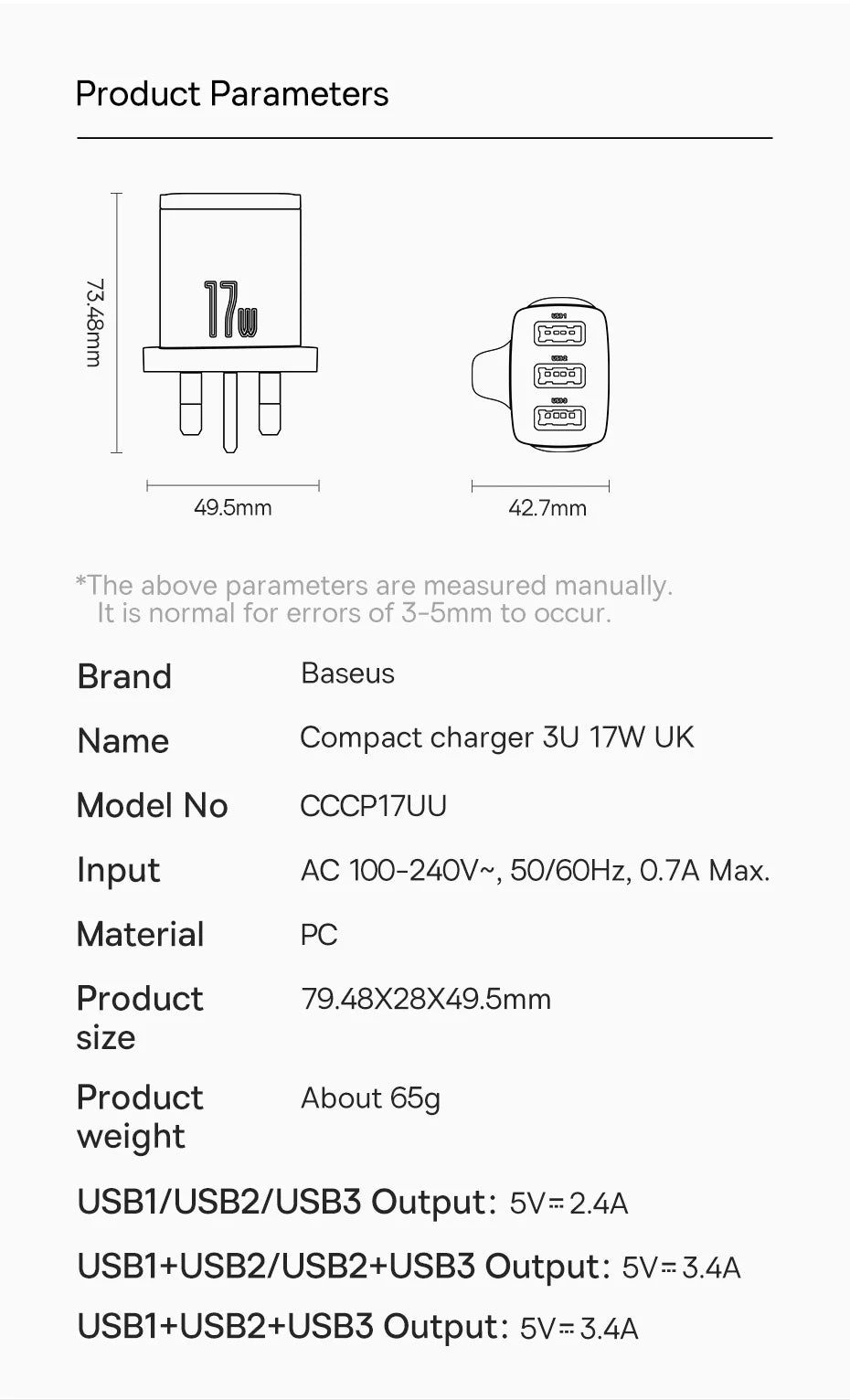 Essager USB Charger Travel Wall Adapter Safe Charging for Iphone15 14 EU Plug British Standard Hong Kong Version Charger