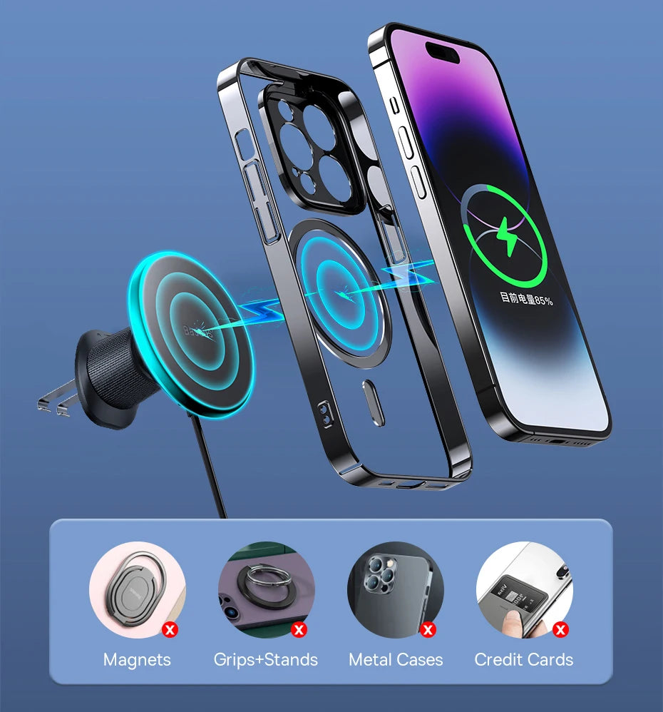 Baseus 15W Magnetic Wireless Car Charger with Ambient Light Ring – iPhone 13–16