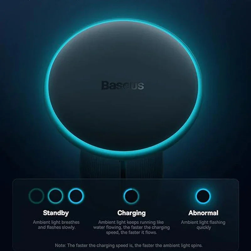 Baseus 15W Magnetic Wireless Car Charger with Ambient Light Ring – iPhone 13–16