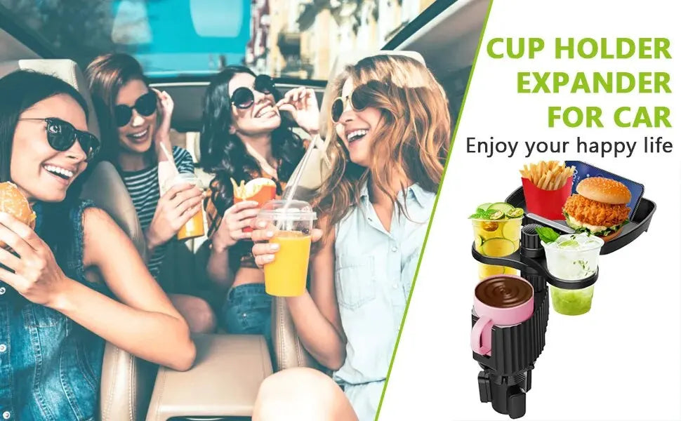 Car Cup Holder Expander Tray with Detachable cup.