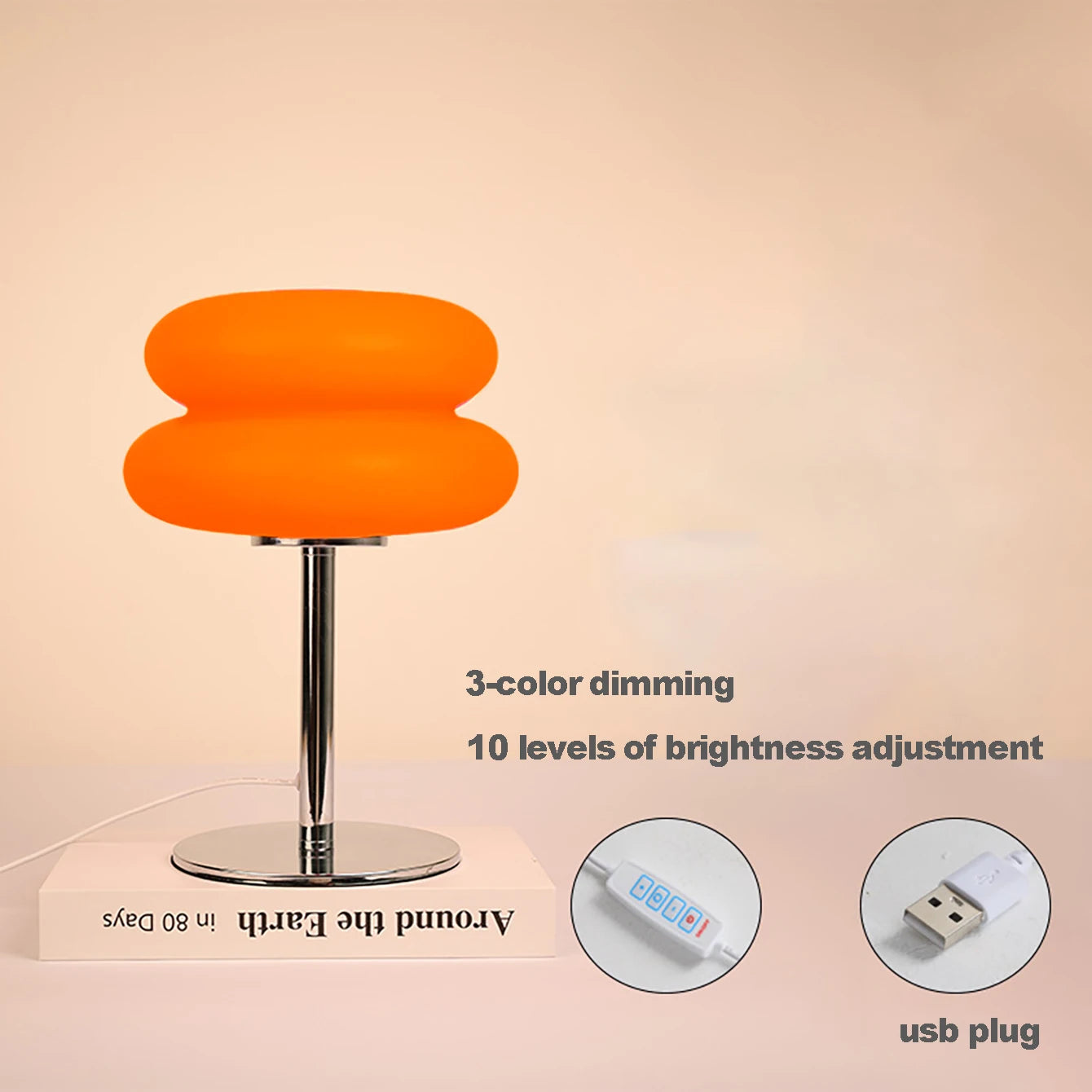 Bedroom bedside lamp creamy style table lamp USB plug tri color dimming living room study atmosphere light