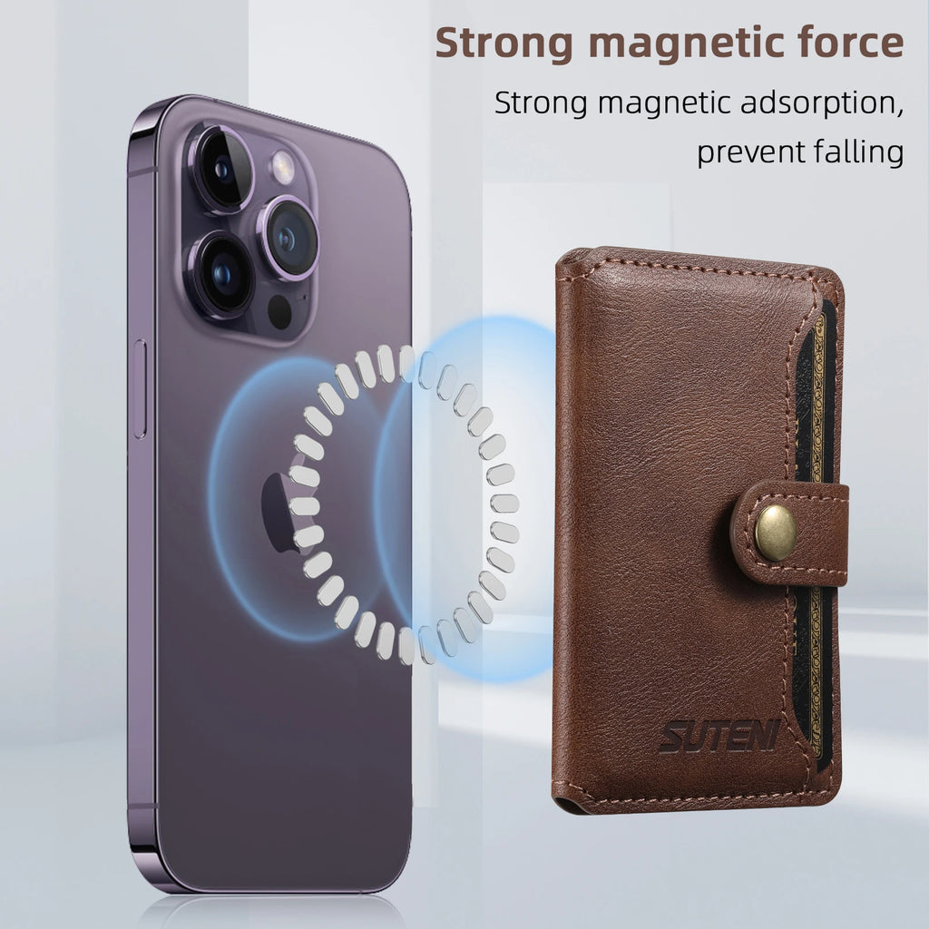 Magsafe Magnetic Card Holder for iPhone 15 14 13 12 11 Pro Max Plus Mini Mobile Bank ID Card Holder leather