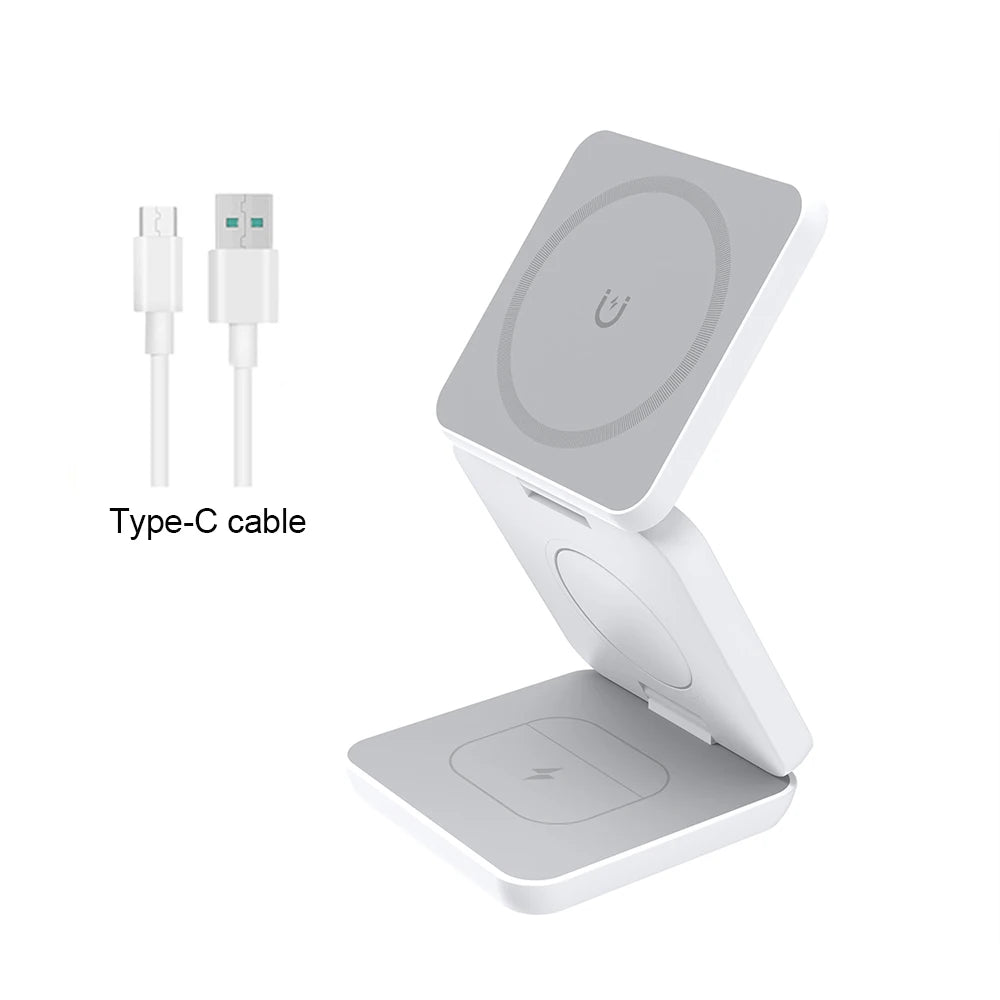 Wireless Foldable Magnetic Wireless Charging Station for iPhone 15 14 13 12 Pro Max Apple Watch 8 9 Charger