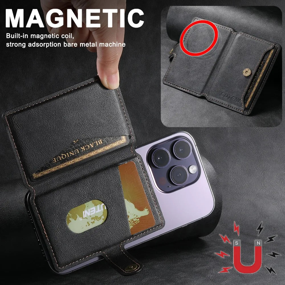 Magsafe Magnetic Card Holder for iPhone 15 14 13 12 11 Pro Max Plus Mini Mobile Bank ID Card Holder leather
