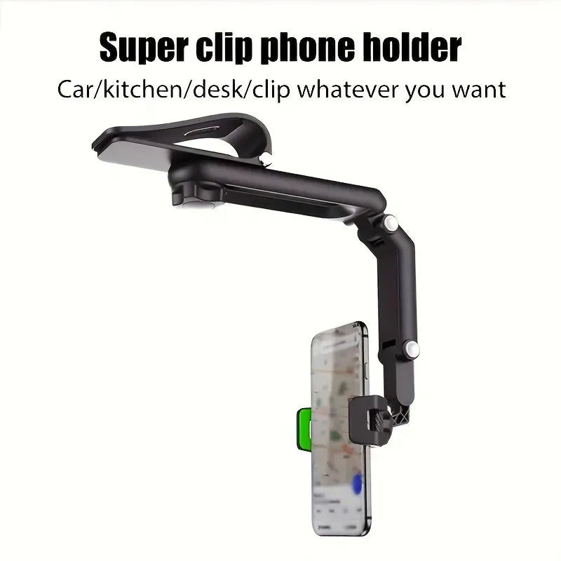 Durable 1080° Rotatable Sun Visor 1pc Car Phone Holder - Adjustable ABS Material Mount for Bedroom, Kitchen, and Vehicle Use
