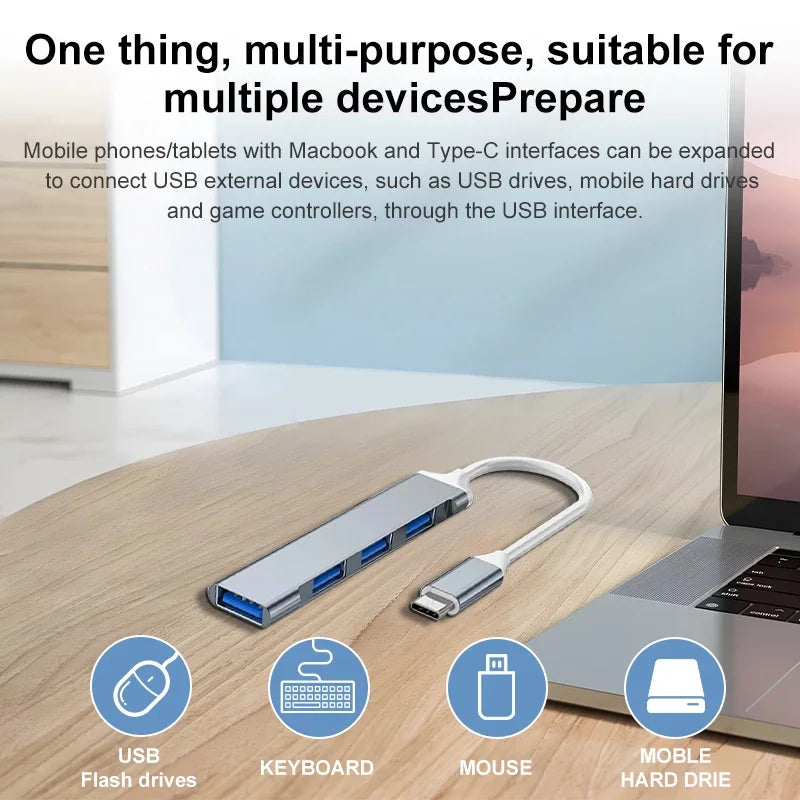 4 in 1 USB 3.0 Hub OTG Splitter Adapter Mobile Phone Laptop Accessories Type C Multi-Distributor Adapter For Macbook PC Computer
