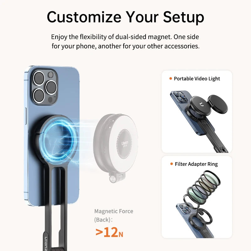 Ulanzi Mounted Phone Tripod Horizontal Vertical Dual-sided Magnetic Phone Holder for Vlog Online Live Streaming