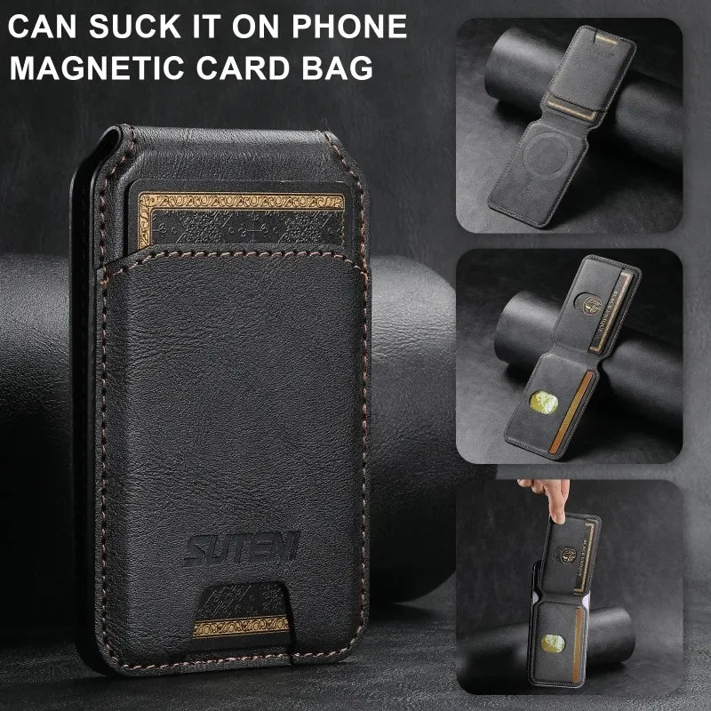 MagSafe Magnetic Leather Card Wallet Case for iPhone 11–15 Pro Max