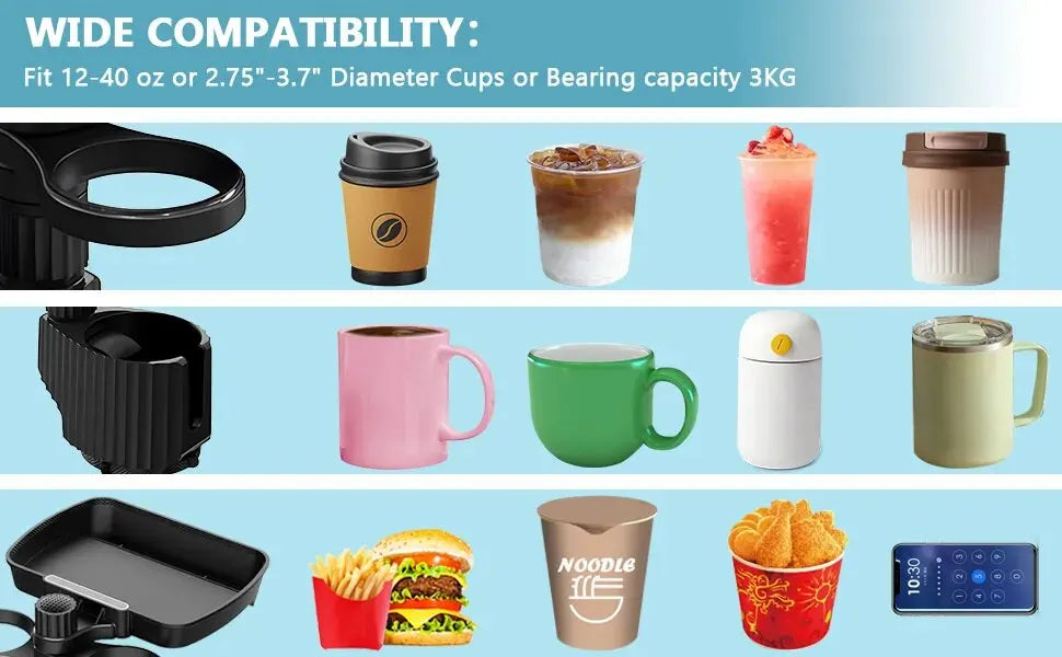 Car Cup Holder Expander Tray with Detachable cup.