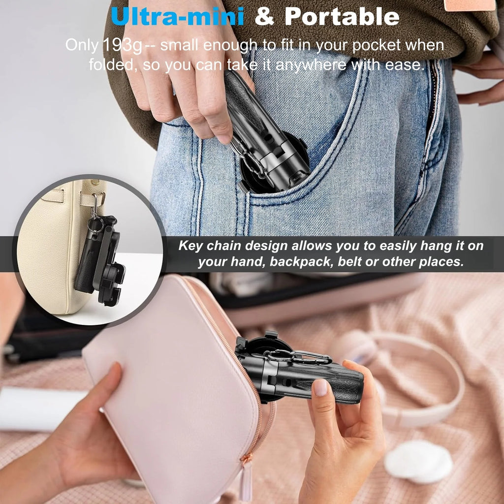 4-in-1 Magnetic Mini Selfie Stick Tripod for iPhone Android, Pocket Phone Grip Magsafe Tripod with Remote for Vlog Videos