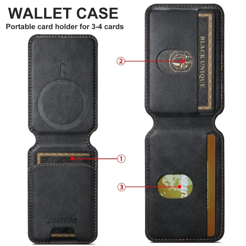 MagSafe Magnetic Leather Card Wallet Case for iPhone 11–15 Pro Max