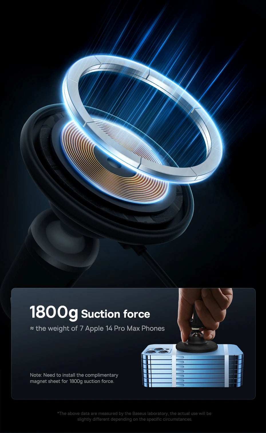 Baseus 15W Magnetic Wireless Car Charger with Ambient Light Ring – iPhone 13–16