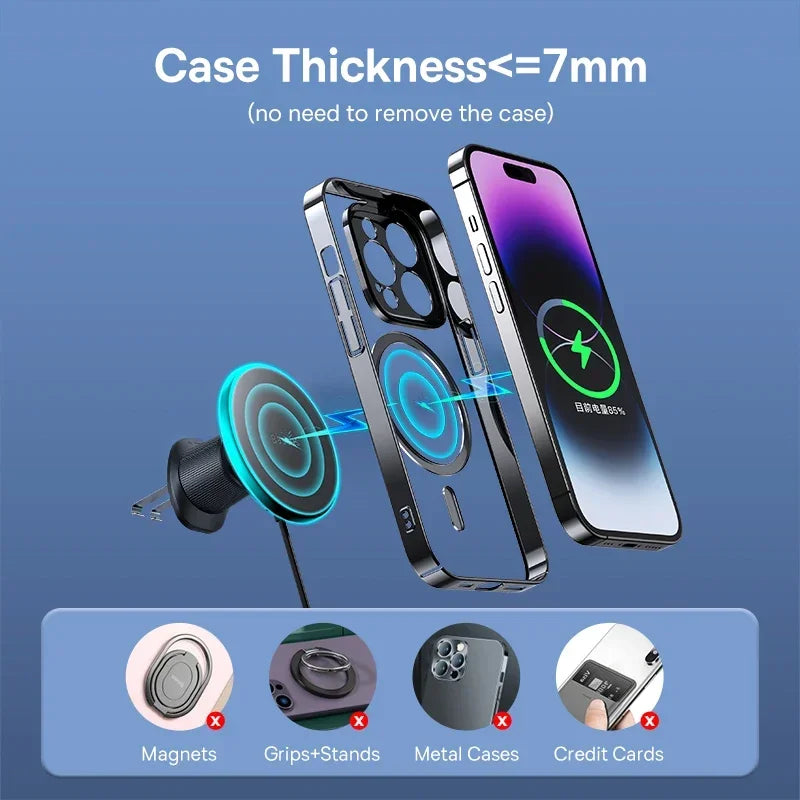 Baseus 15W Magnetic Wireless Car Charger with Ambient Light Ring – iPhone 13–16