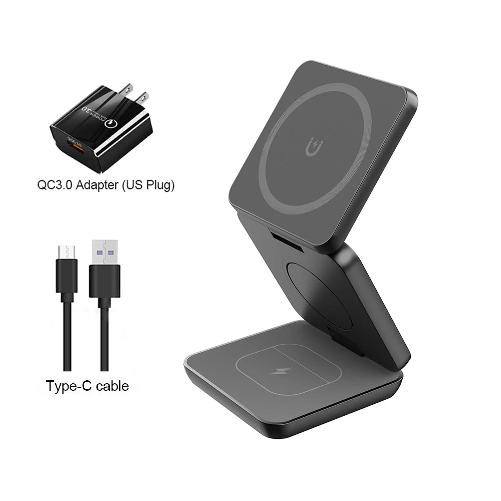 Wireless Foldable Magnetic Wireless Charging Station for iPhone 15 14 13 12 Pro Max Apple Watch 8 9 Charger