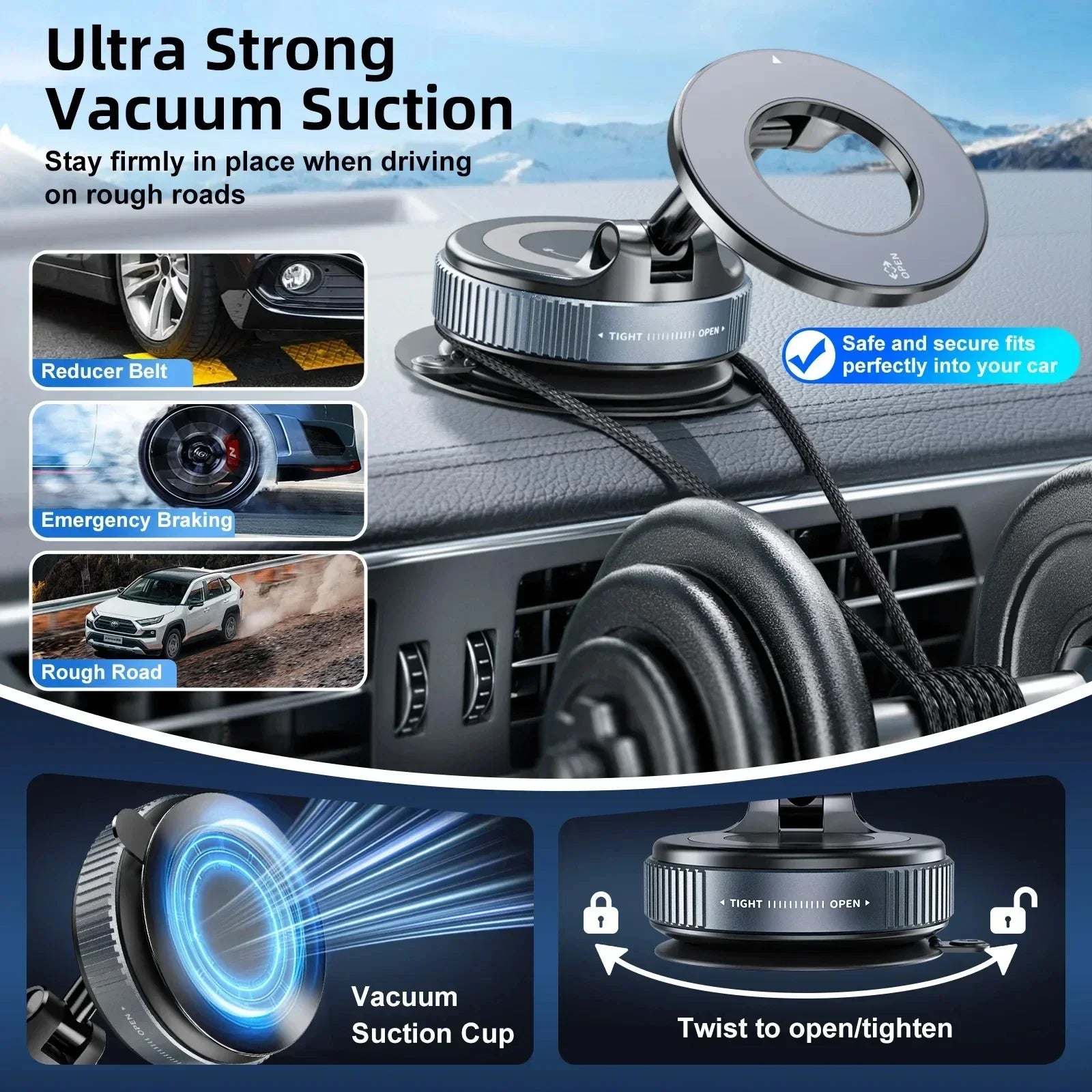 Adjustable Vacuum Car Mount For Cell Phone For iphone Live Streaming