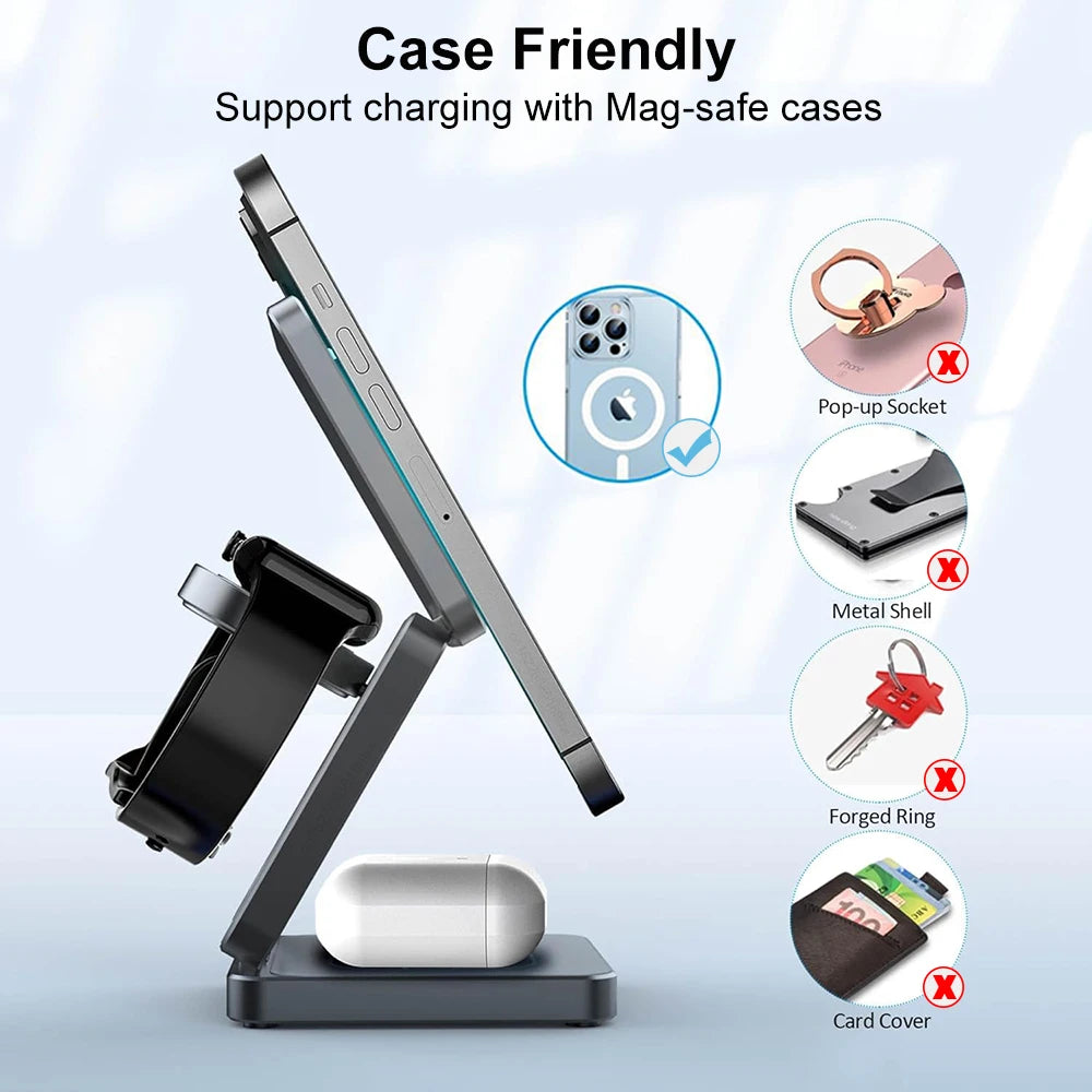 Wireless Foldable Magnetic Wireless Charging Station for iPhone 15 14 13 12 Pro Max Apple Watch 8 9 Charger