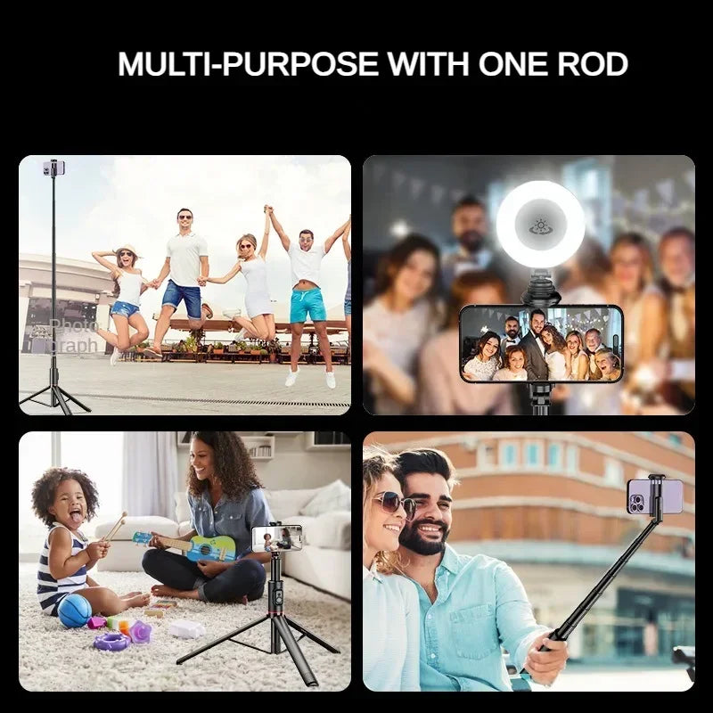Selfie Stick 1.83m Aluminum Alloy Telescopic Stick Tripod with Bluetooth Remote for Smartphones Video Recording Live Streaming
