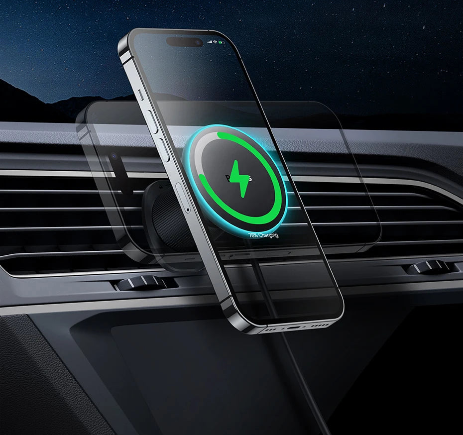 Baseus 15W Magnetic Wireless Car Charger with Ambient Light Ring – iPhone 13–16
