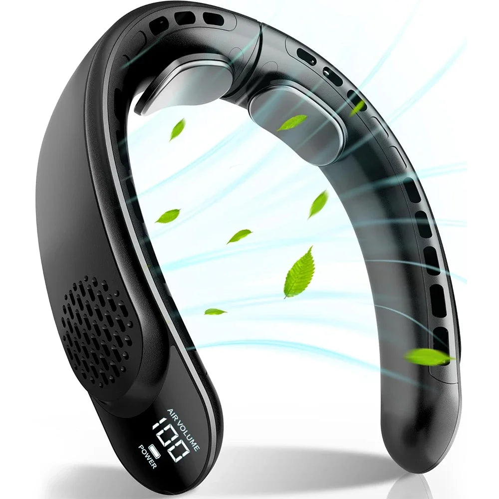 4000mAh Bladeless Portable Neck Fan 3 Gears Adjustable Super Multi-Function Digital Display Rechargable Neck Fan for Outdoor