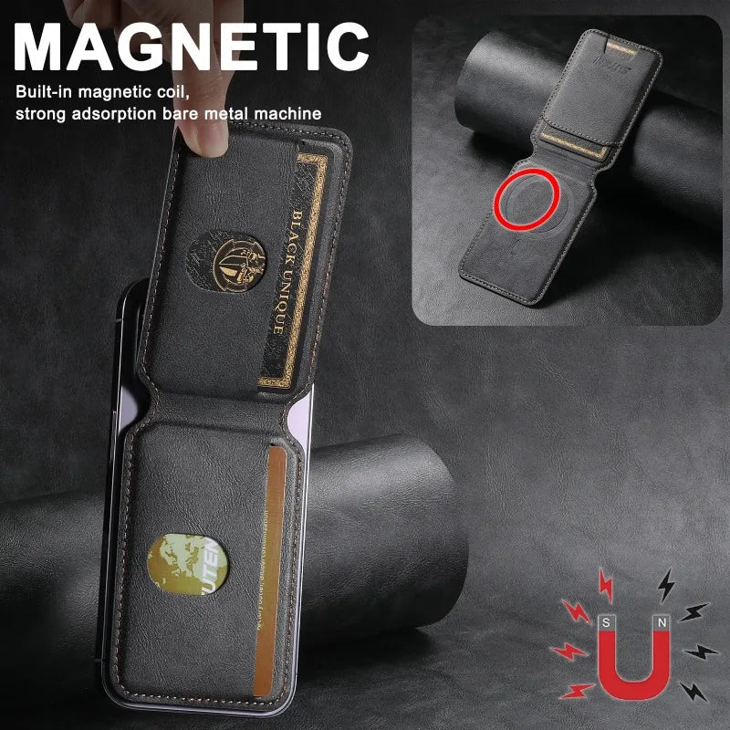 MagSafe Magnetic Leather Card Wallet Case for iPhone 11–15 Pro Max