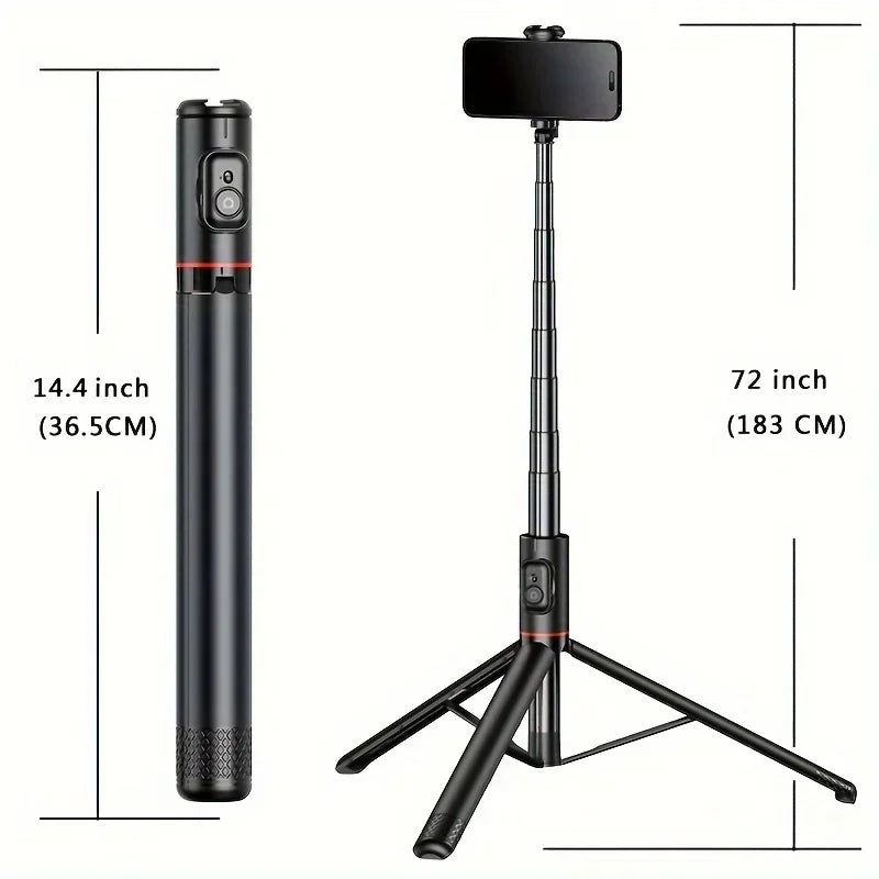 Selfie Stick 1.83m Aluminum Alloy Telescopic Stick Tripod with Bluetooth Remote for Smartphones Video Recording Live Streaming