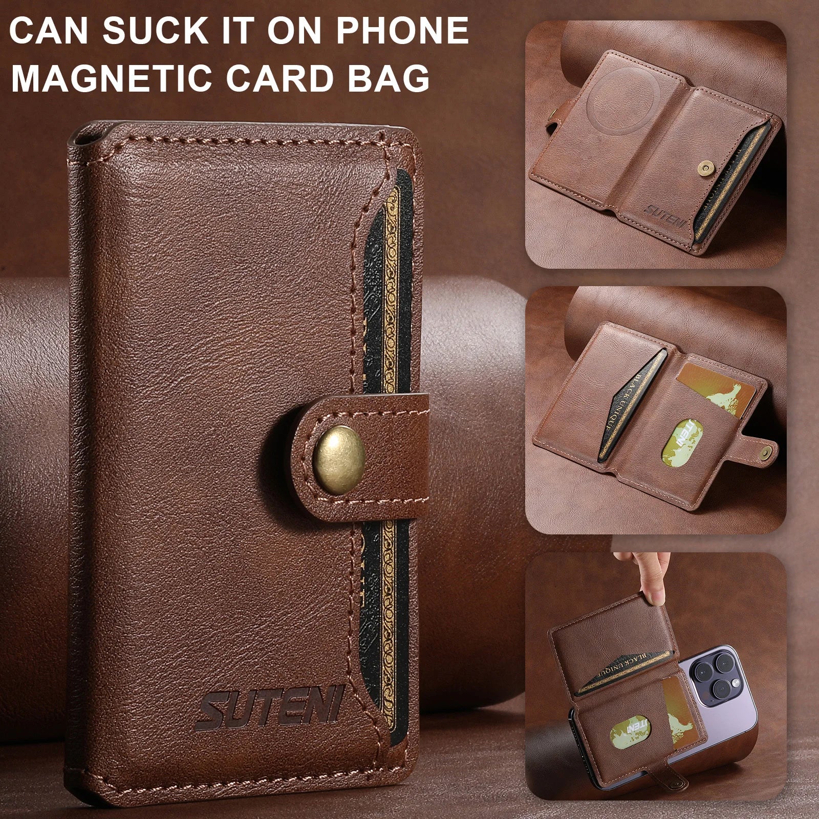 Magsafe Magnetic Card Holder for iPhone 15 14 13 12 11 Pro Max Plus Mini Mobile Bank ID Card Holder leather