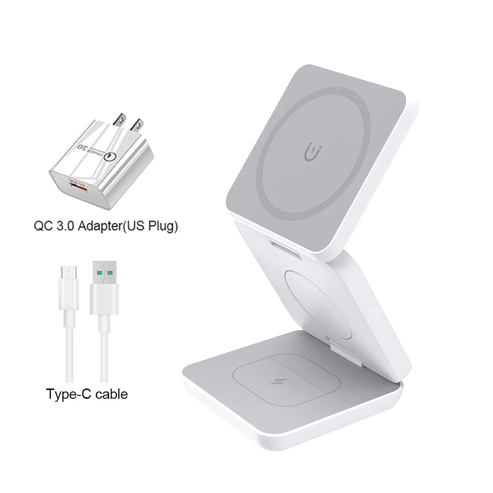 Wireless Foldable Magnetic Wireless Charging Station for iPhone 15 14 13 12 Pro Max Apple Watch 8 9 Charger