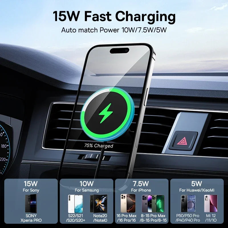 Baseus 15W Magnetic Wireless Car Charger with Ambient Light Ring – iPhone 13–16