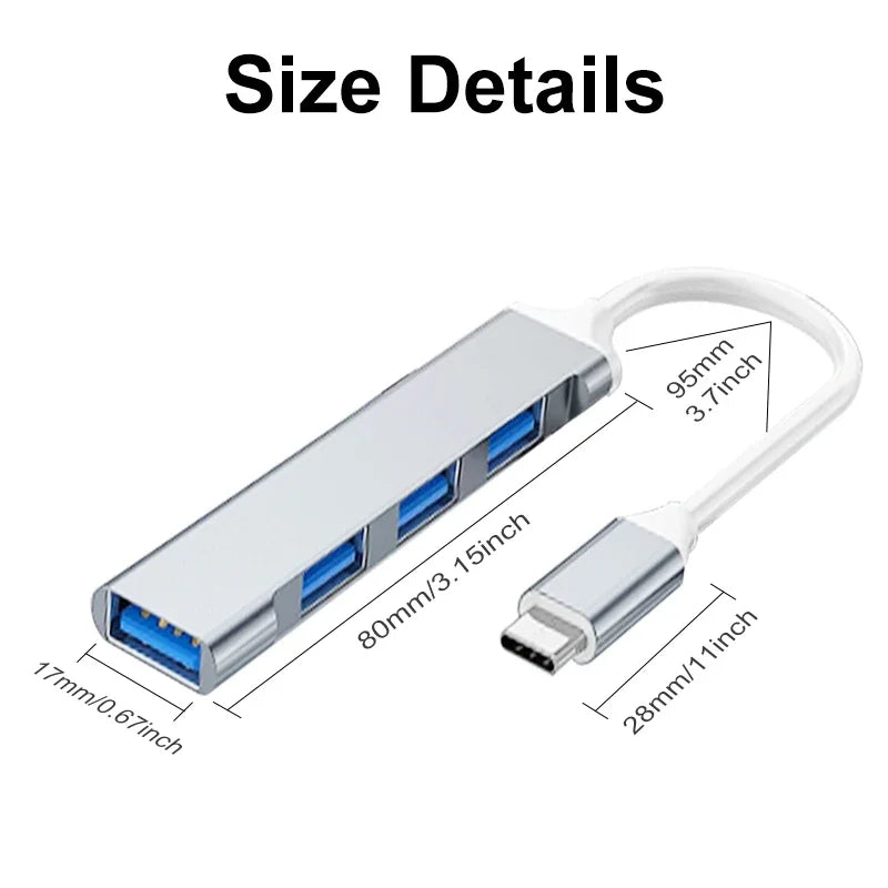 4 in 1 USB 3.0 Hub OTG Splitter Adapter Mobile Phone Laptop Accessories Type C Multi-Distributor Adapter For Macbook PC Computer