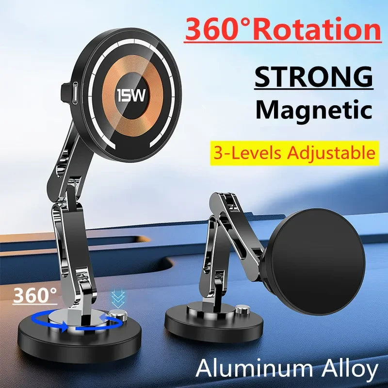 VIKEFON 360° Magnetic Wireless Car Charger Stand – 15W Fast Charging (iPhone)