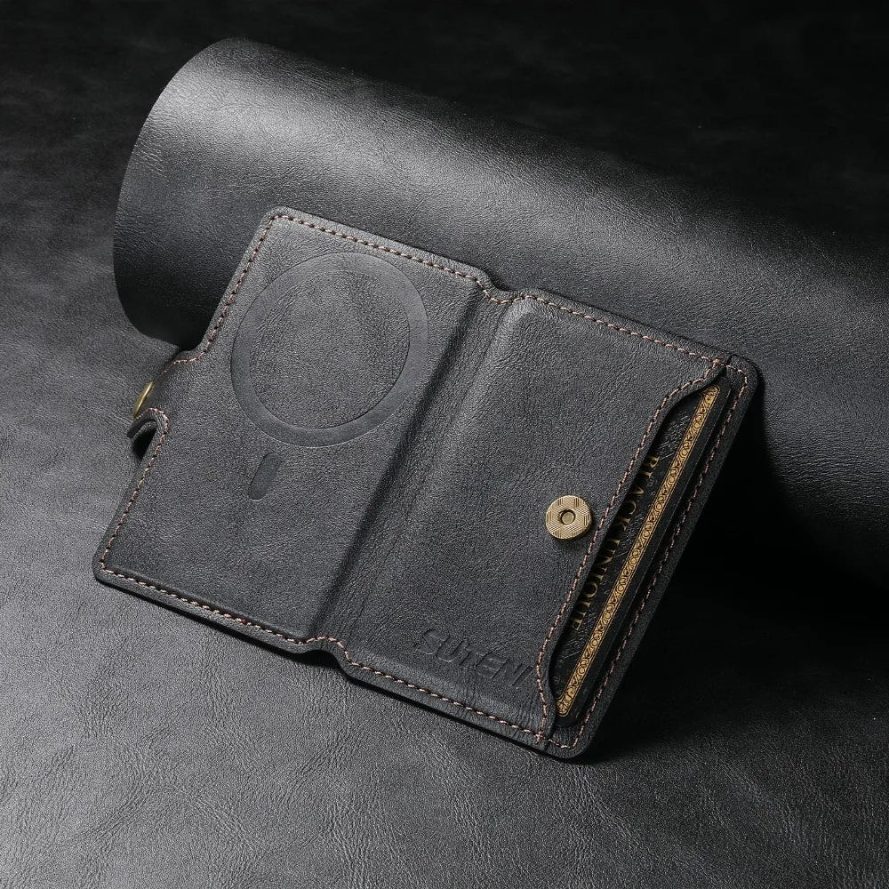 Magsafe Magnetic Card Holder for iPhone 15 14 13 12 11 Pro Max Plus Mini Mobile Bank ID Card Holder leather