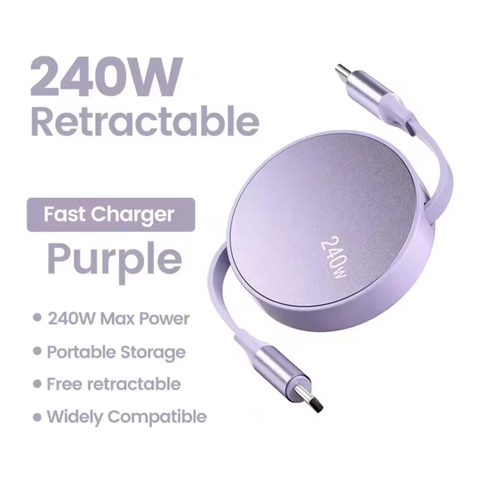 Retractable Fast Charging Type-C Data Cable Mobile