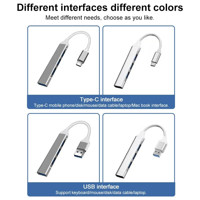 4 in 1 USB 3.0 Hub OTG Splitter Adapter Mobile Phone Laptop Accessories Type C Multi-Distributor Adapter For Macbook PC Computer