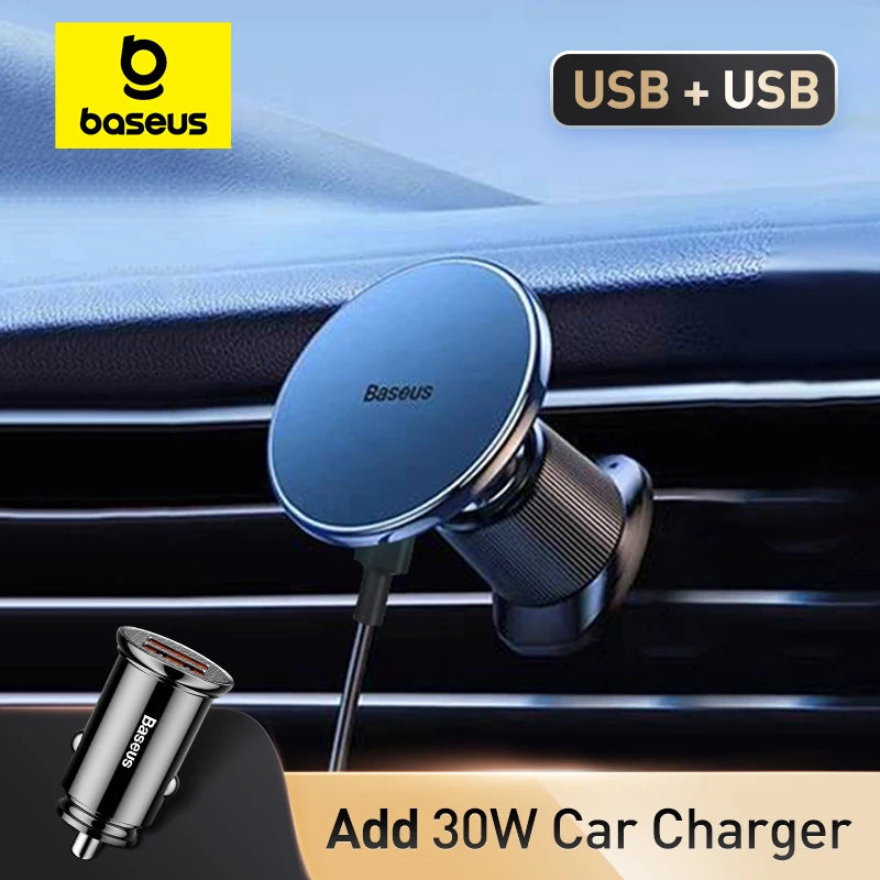 Baseus 15W Magnetic Wireless Car Charger with Ambient Light Ring – iPhone 13–16