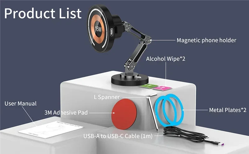 VIKEFON 360° Magnetic Wireless Car Charger Stand – 15W Fast Charging (iPhone)
