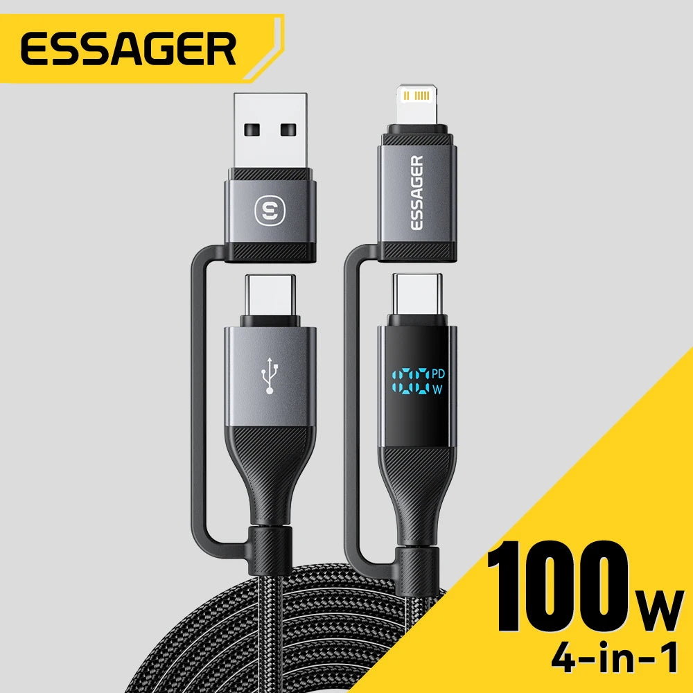 Essager 4 In 1 Digital Display USB Cable Type C 100W Fast Charging