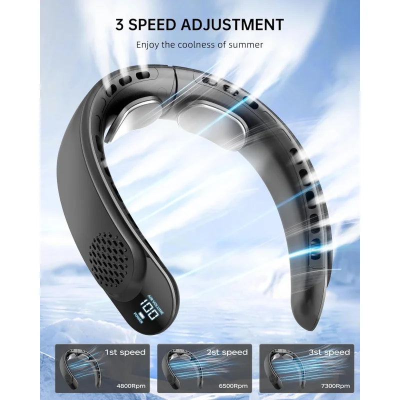 4000mAh Bladeless Portable Neck Fan 3 Gears Adjustable Super Multi-Function Digital Display Rechargable Neck Fan for Outdoor