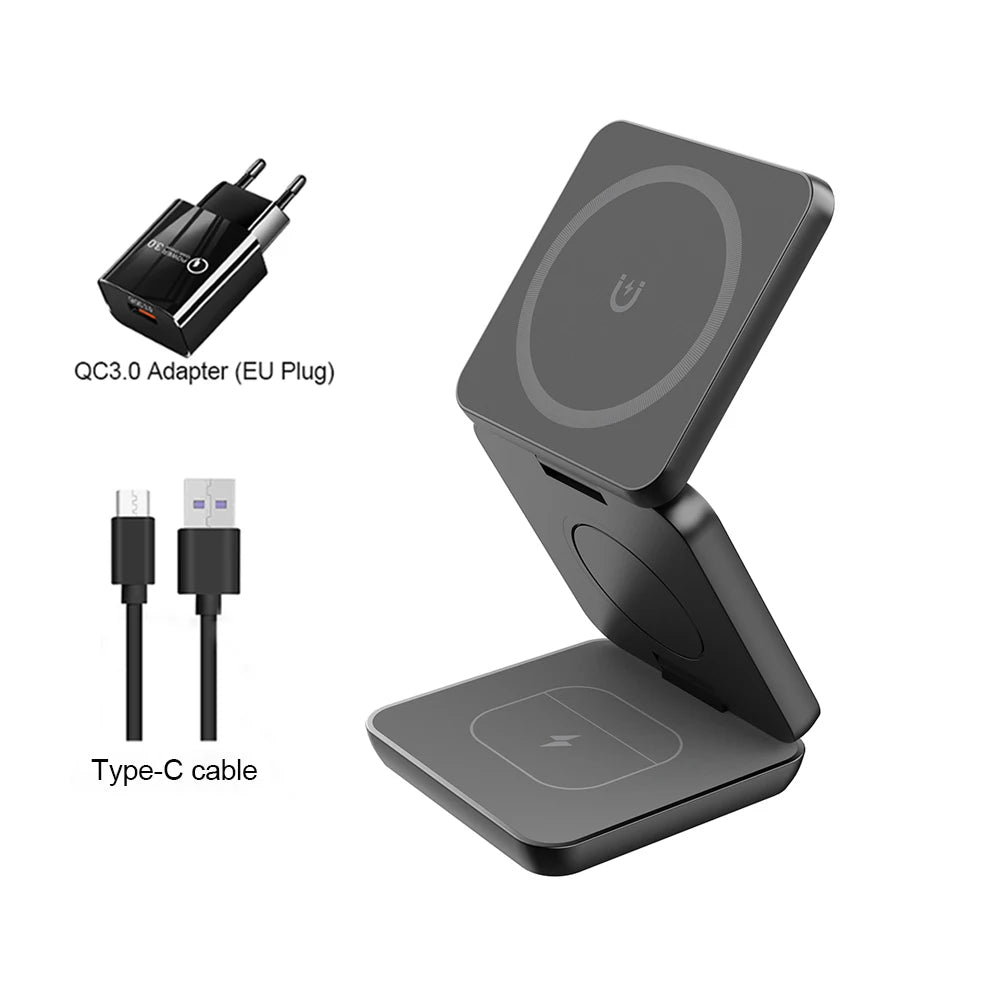 Wireless Foldable Magnetic Wireless Charging Station for iPhone 15 14 13 12 Pro Max Apple Watch 8 9 Charger