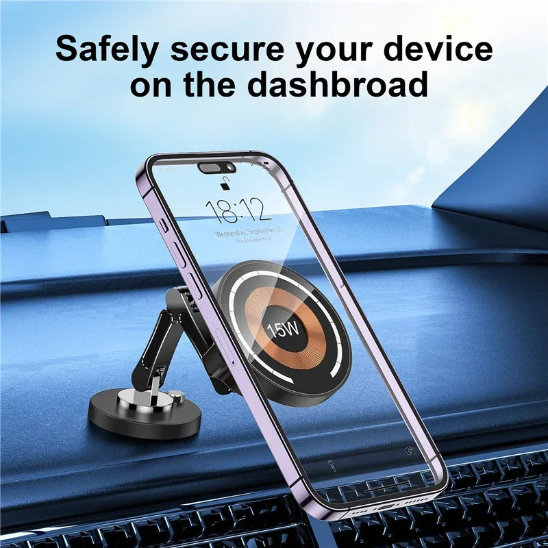 VIKEFON 360° Magnetic Wireless Car Charger Stand – 15W Fast Charging (iPhone)