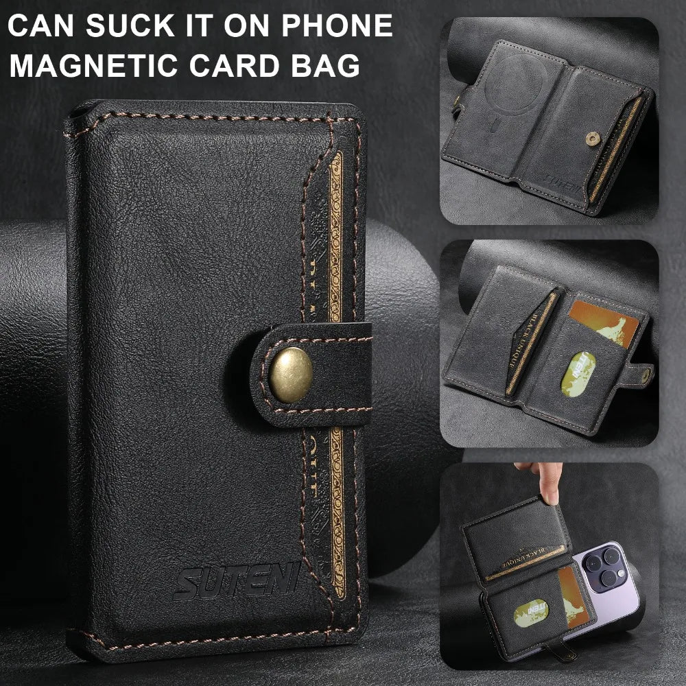 Magsafe Magnetic Card Holder for iPhone 15 14 13 12 11 Pro Max Plus Mini Mobile Bank ID Card Holder leather