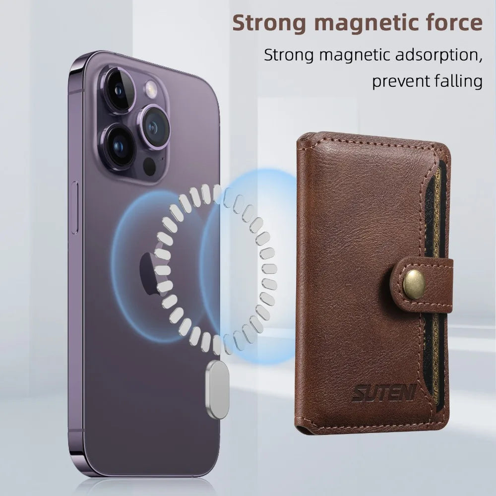 Magsafe Magnetic Card Holder for iPhone 15 14 13 12 11 Pro Max Plus Mini Mobile Bank ID Card Holder leather