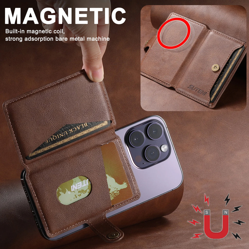 Magsafe Magnetic Card Holder for iPhone 15 14 13 12 11 Pro Max Plus Mini Mobile Bank ID Card Holder leather