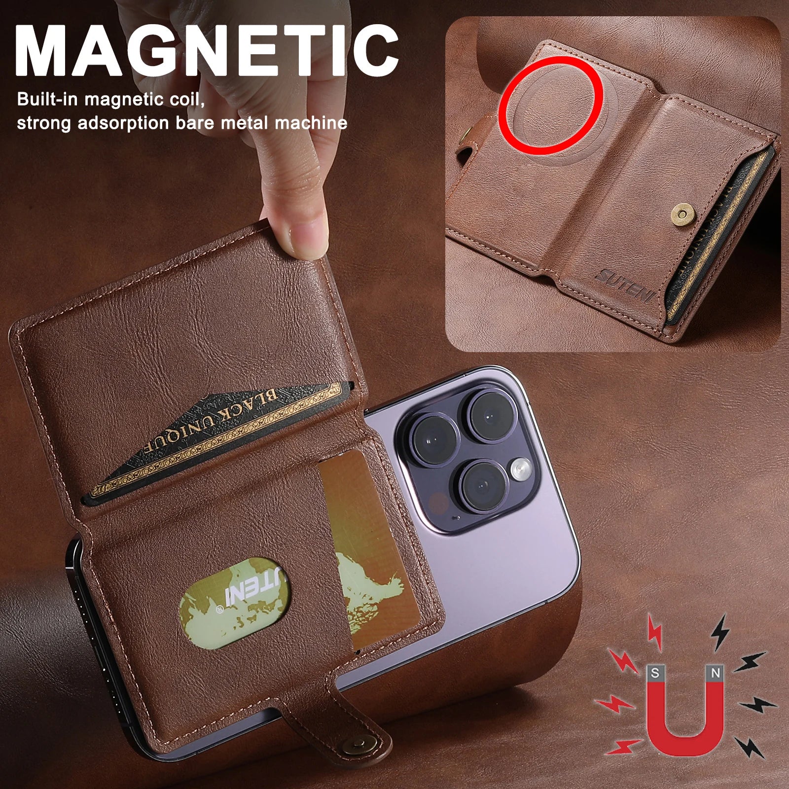 Magsafe Magnetic Card Holder for iPhone 15 14 13 12 11 Pro Max Plus Mini Mobile Bank ID Card Holder leather