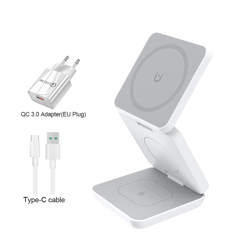 Wireless Foldable Magnetic Wireless Charging Station for iPhone 15 14 13 12 Pro Max Apple Watch 8 9 Charger