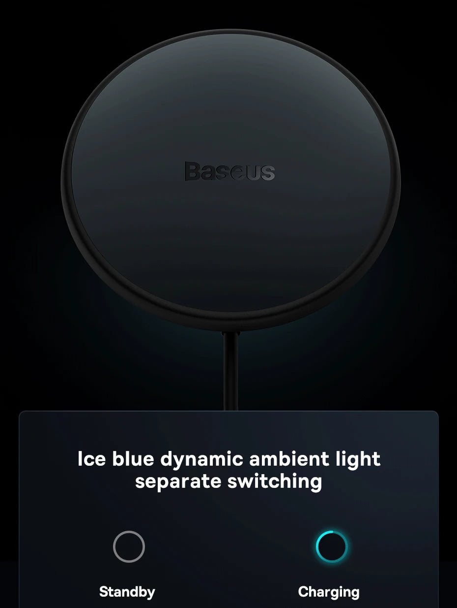 Baseus 15W Magnetic Wireless Car Charger with Ambient Light Ring – iPhone 13–16