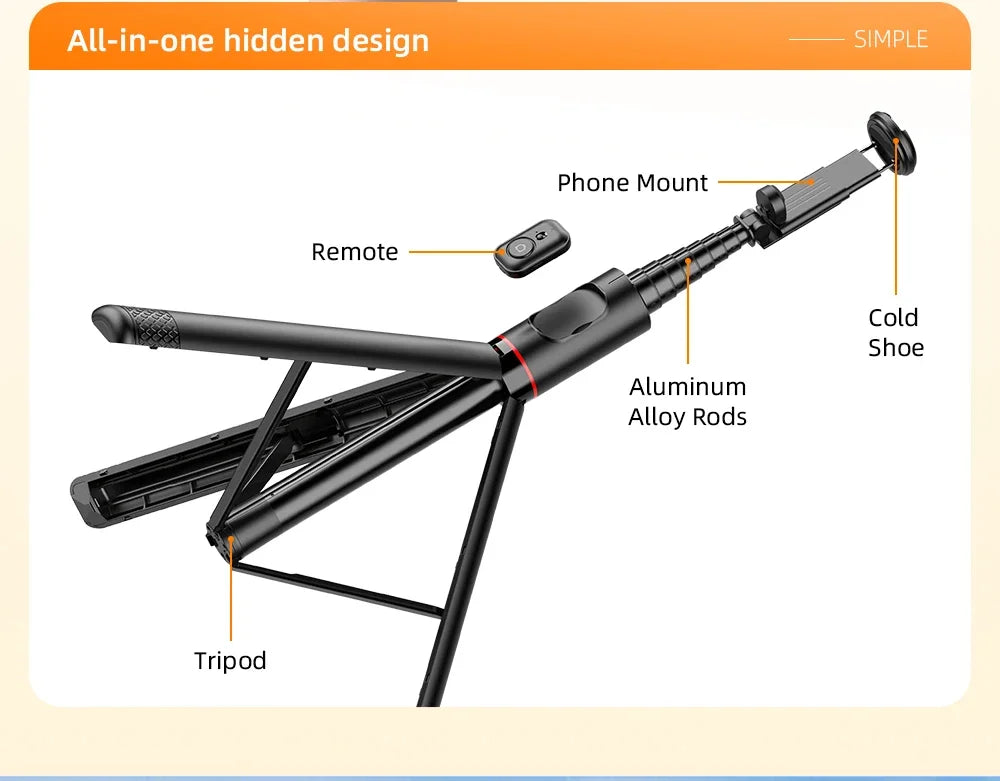 Selfie Stick 1.83m Aluminum Alloy Telescopic Stick Tripod with Bluetooth Remote for Smartphones Video Recording Live Streaming