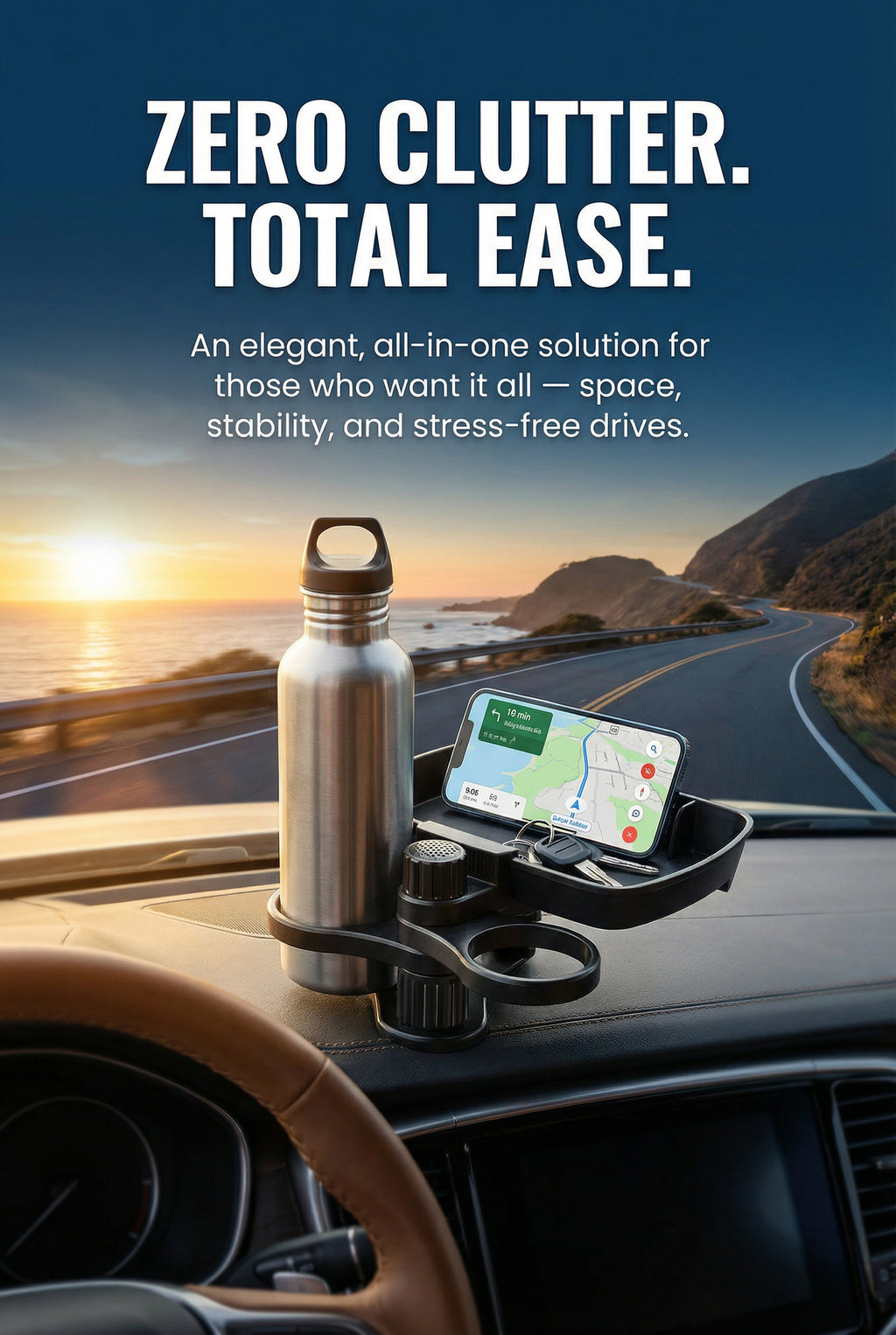 Car Cup Holder Expander Tray with Detachable cup.